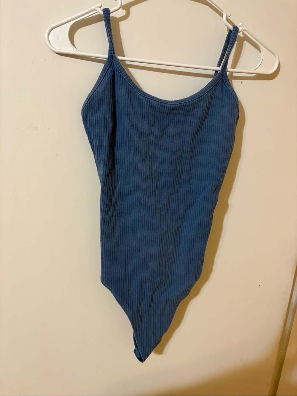 American Eagle Outfitters Blue Ribbed Slim-Strap Bodysuit